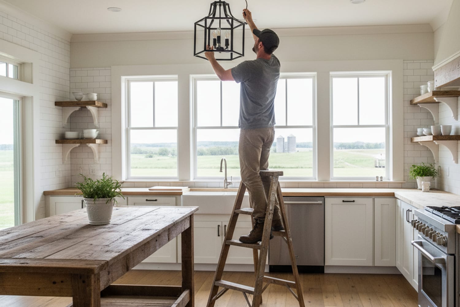 light fixture installation by an electrician in Locust Grove